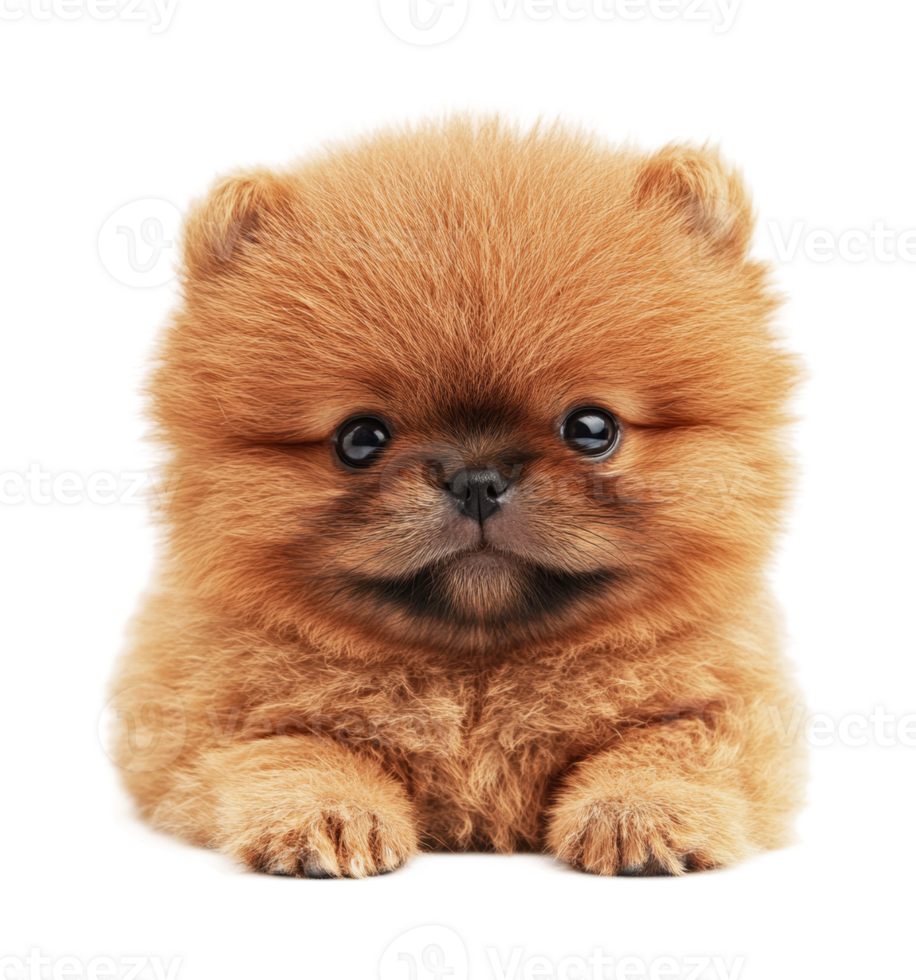 Cute fluffy pomeranian puppy with big eyes and soft brown fur png