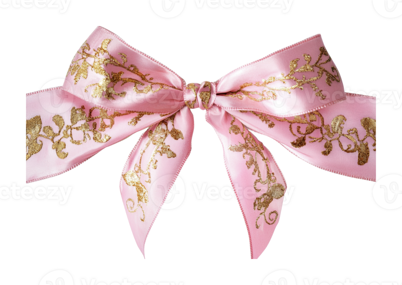 Pink ribbon with gold floral patterns on black background png