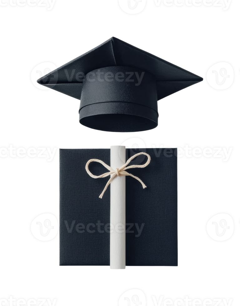 Graduation cap with diploma on black background representing academic achievement png