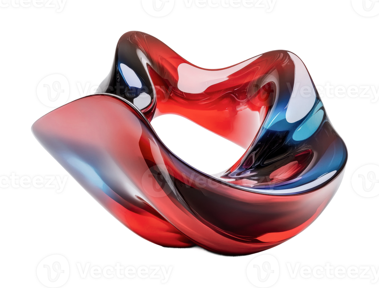 Abstract organic red glass sculpture with fluid design on black png