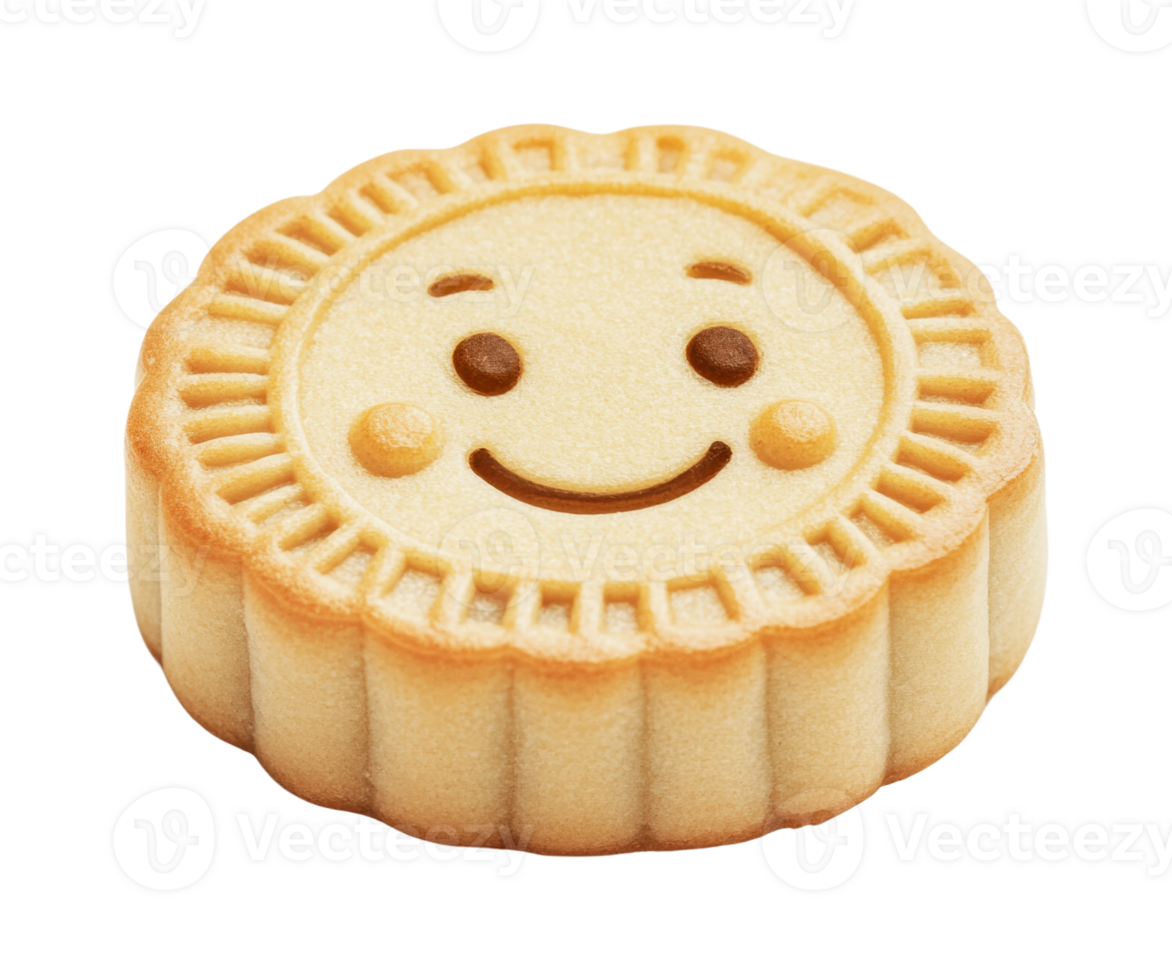 Smiling mooncake with happy face design on ruffled edge pastry png