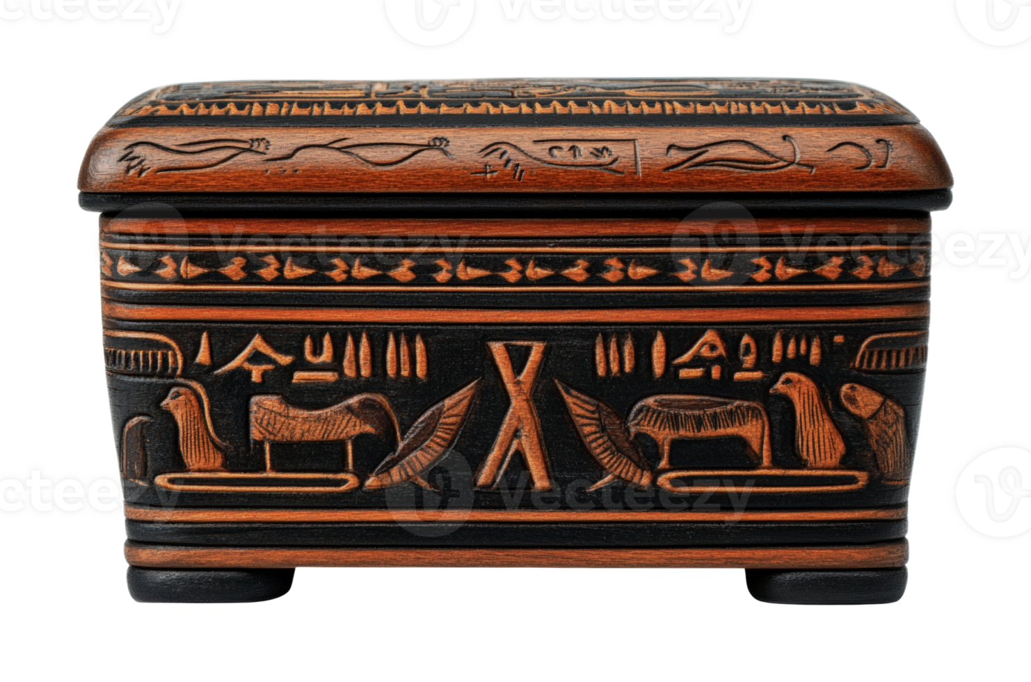 Ancient egyptian-style ornate wooden box with hieroglyphic design png