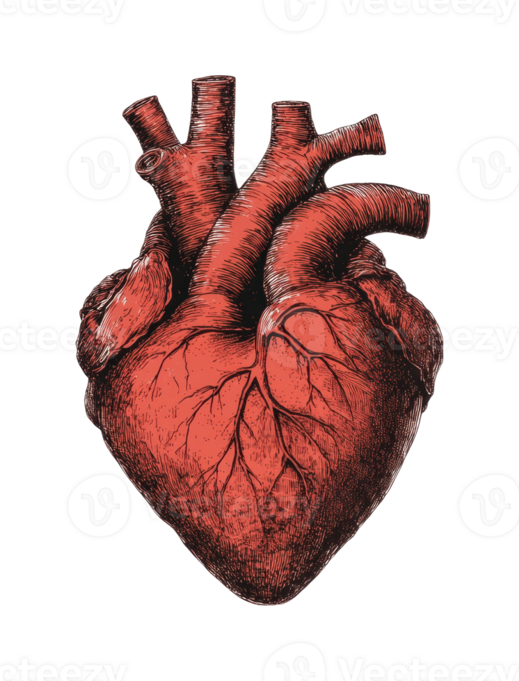 Detailed anatomical heart illustration on black background png