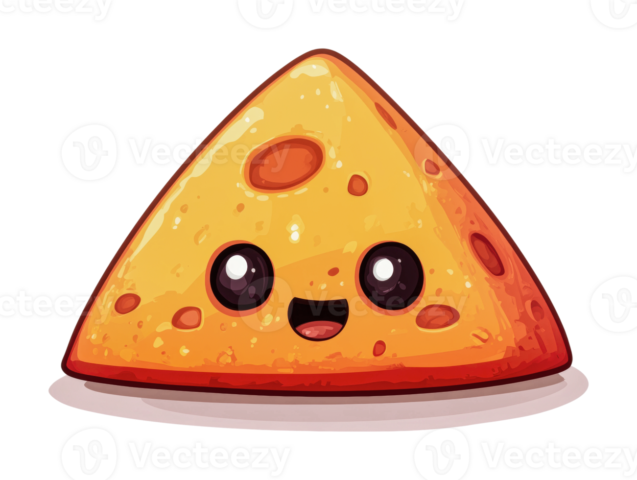 Cute smiling nacho chip with cartoon eyes and happy expression png