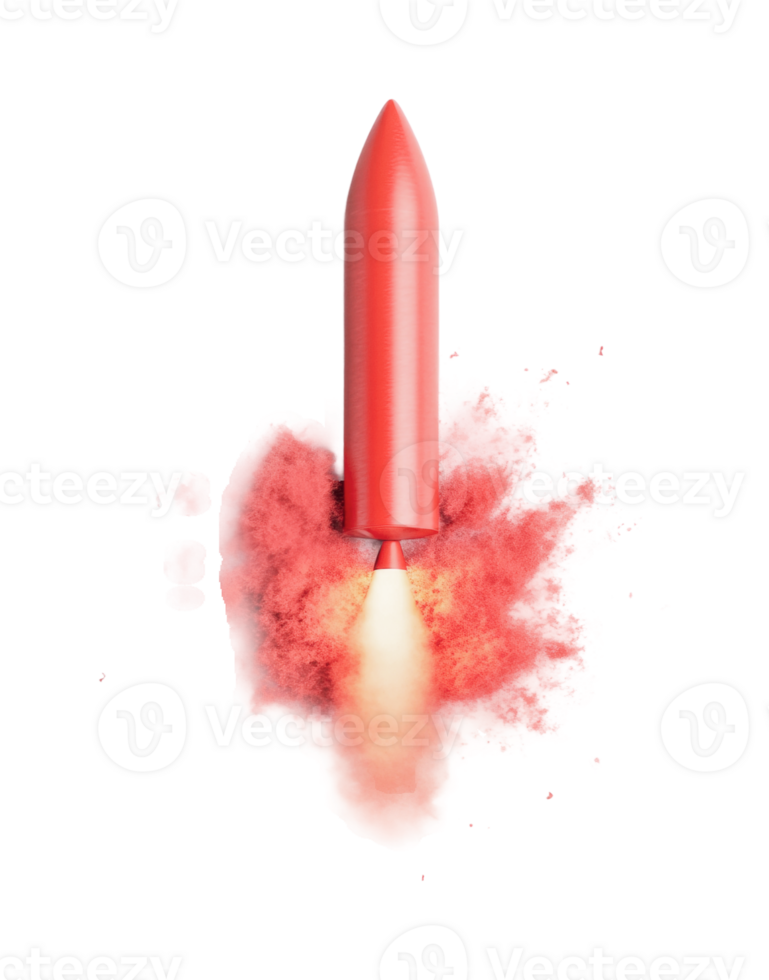 Red rocket launch with colorful smoke trail png