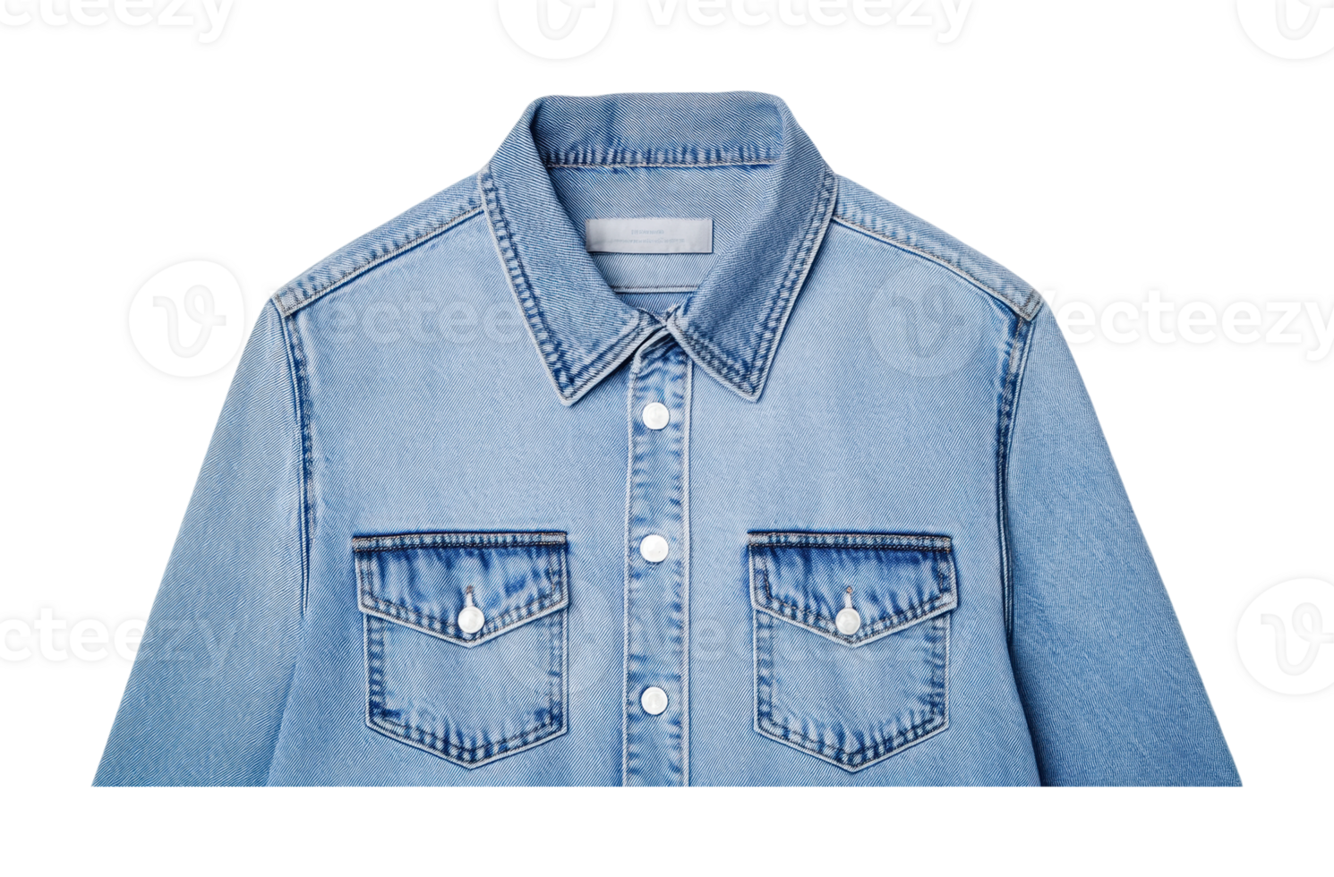 Classic light blue denim shirt with pockets and white buttons png