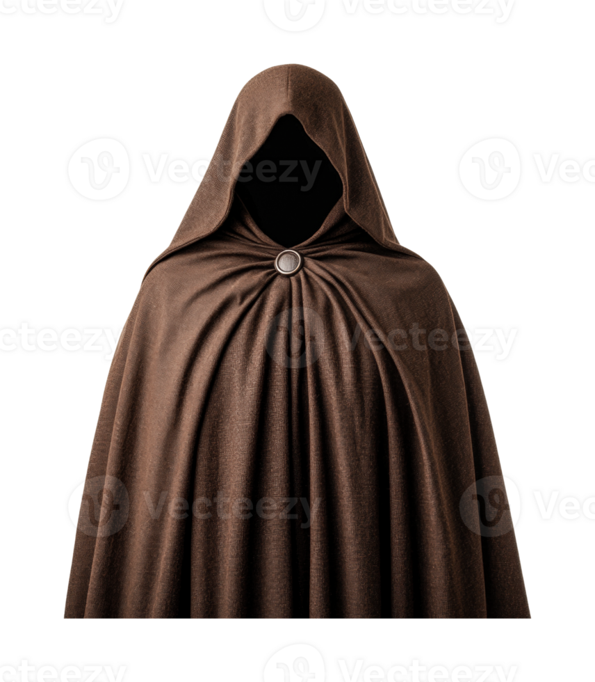 Hooded cloak with enigmatic face concealed in shadow png