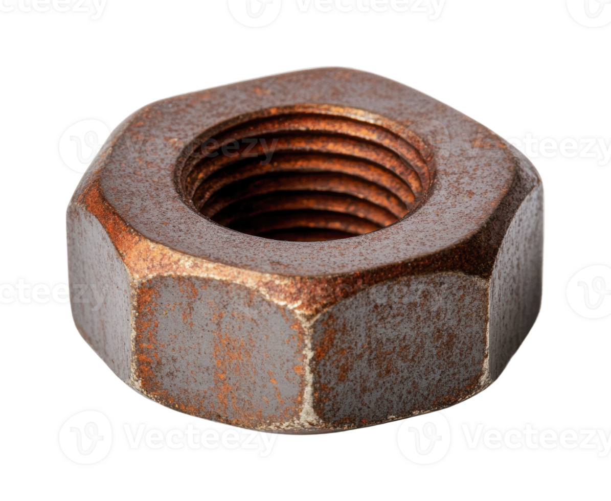 Close-up of rusty metal hex nut on black background png