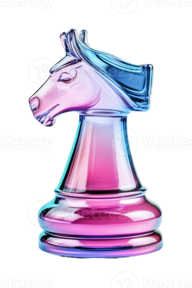 Colorful glass chess knight piece with gradient shades png