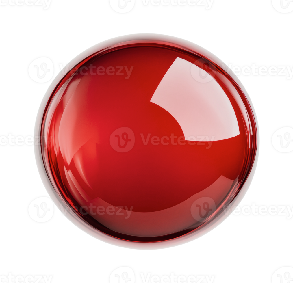 Glossy red button with reflective surface design png