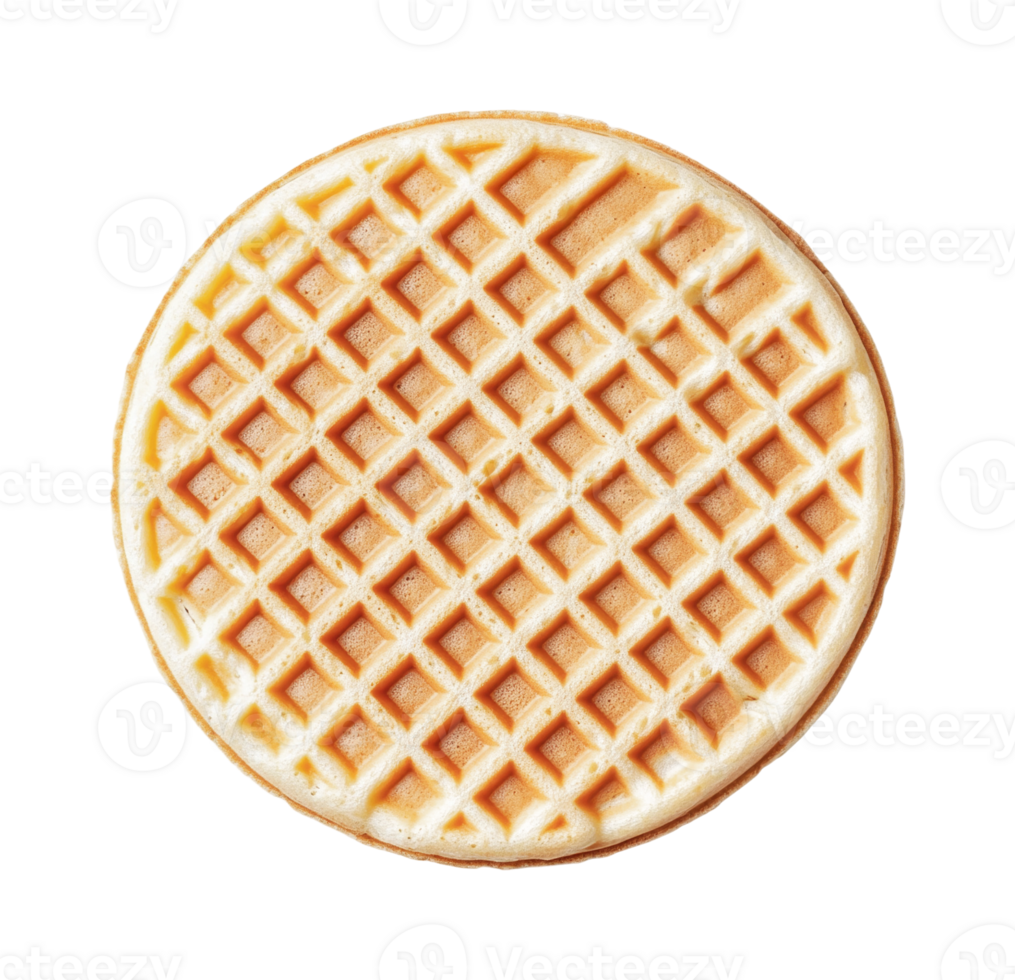 Golden crisp belgian waffle with textured pattern on black background png