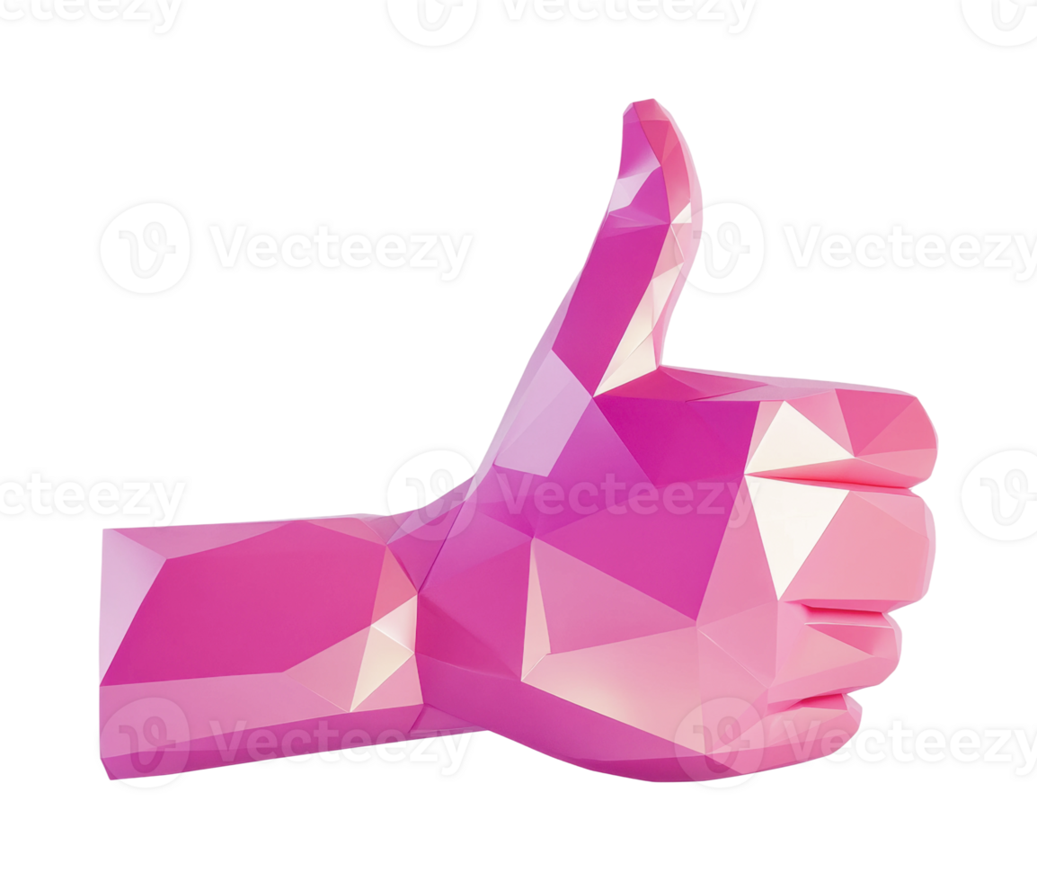 Geometric polygonal pink thumbs up gesture symbol isolated on white png