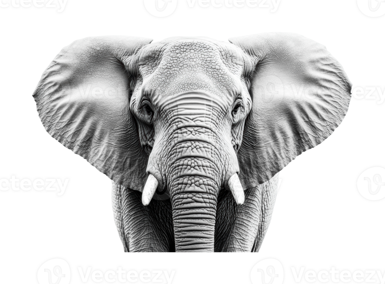 Detailed close-up of majestic elephant with large ears and tusks png