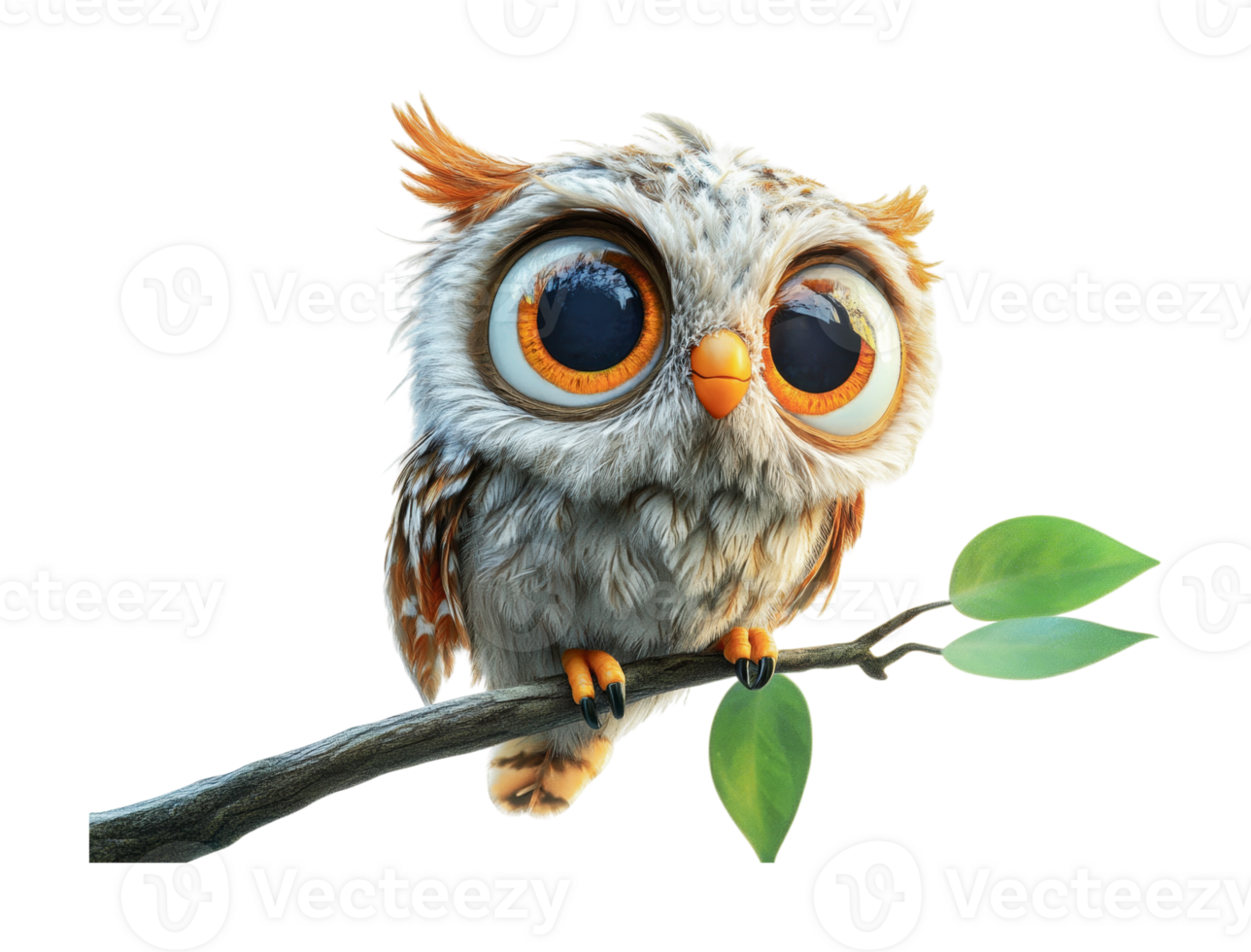 Cute cartoon owl with big eyes on branch png