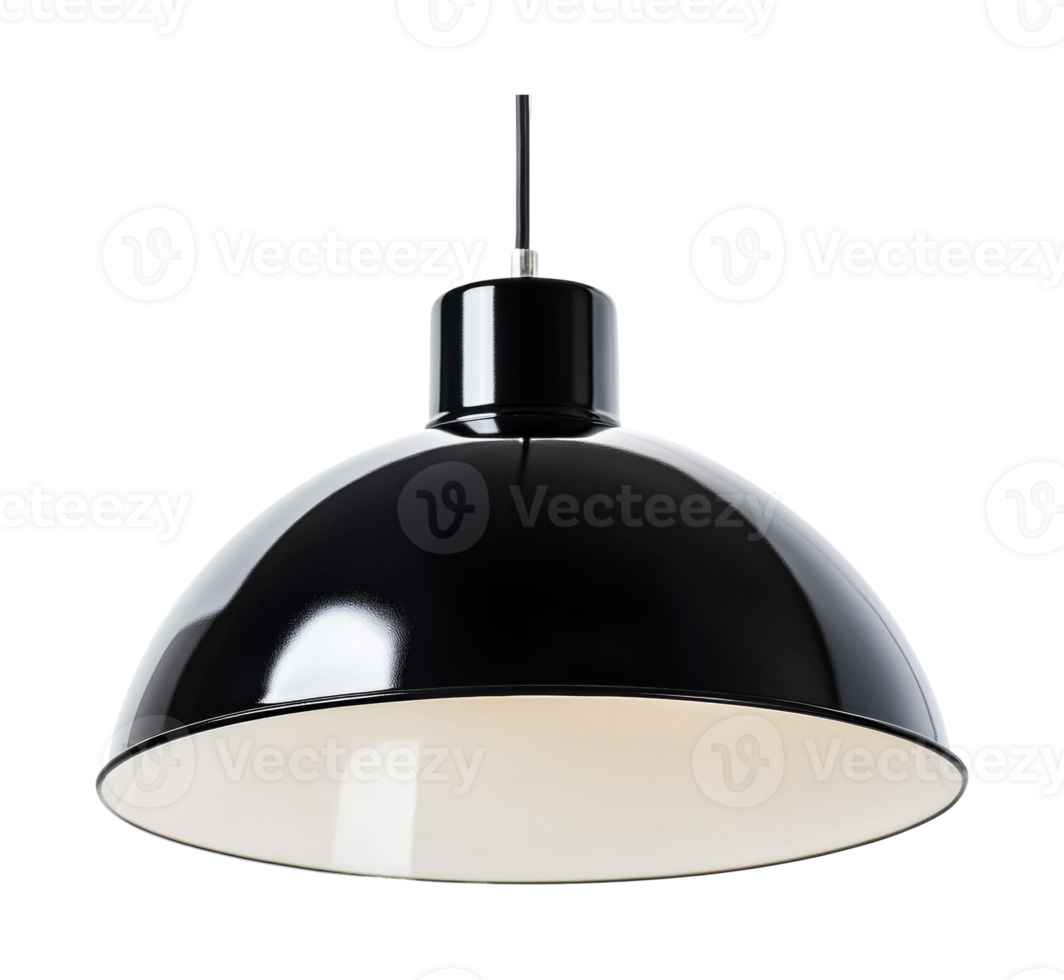 Modern black pendant light with glossy finish and minimalist design png