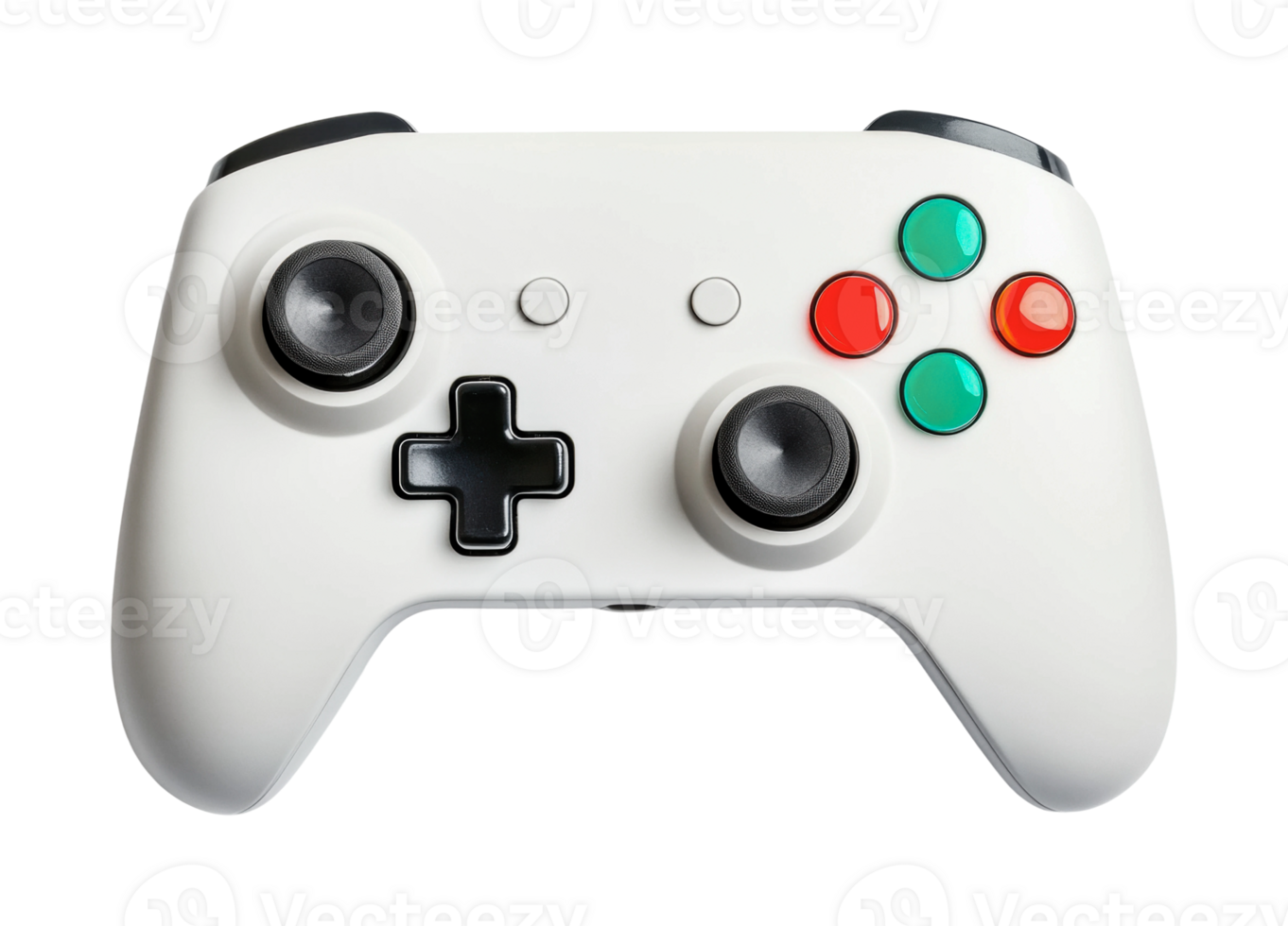 White gaming controller with colorful buttons on black background png