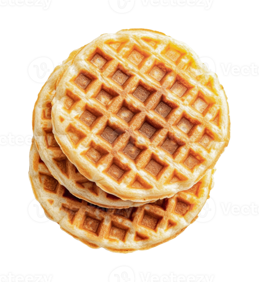 Golden crispy waffles stacked on black background png