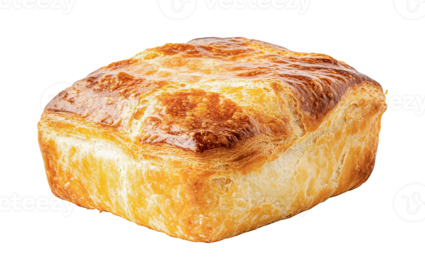 Golden flaky square puff pastry with crispy layers and buttery crust png
