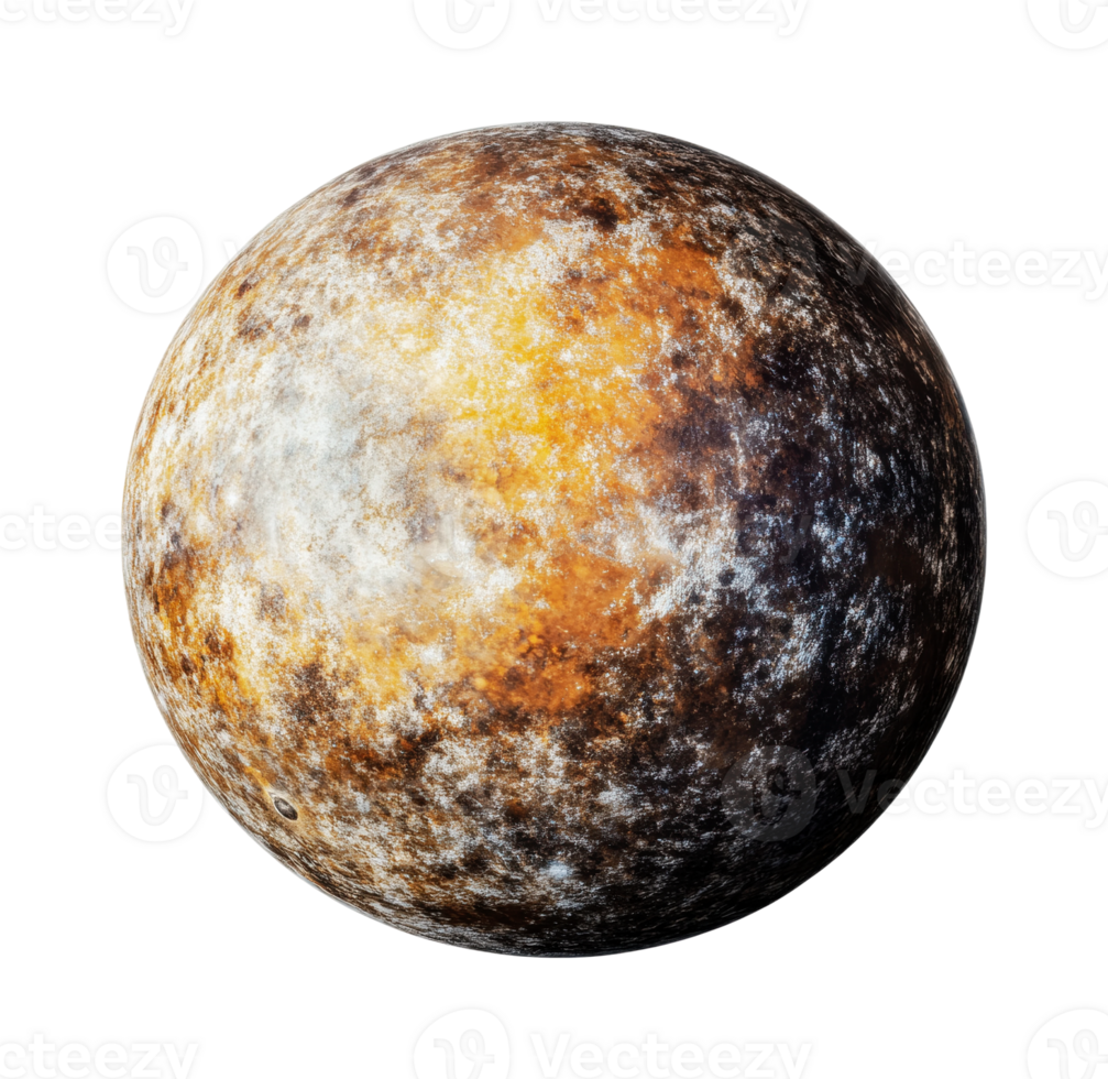 Detailed view of mercury's surface showcasing color variations and texture png