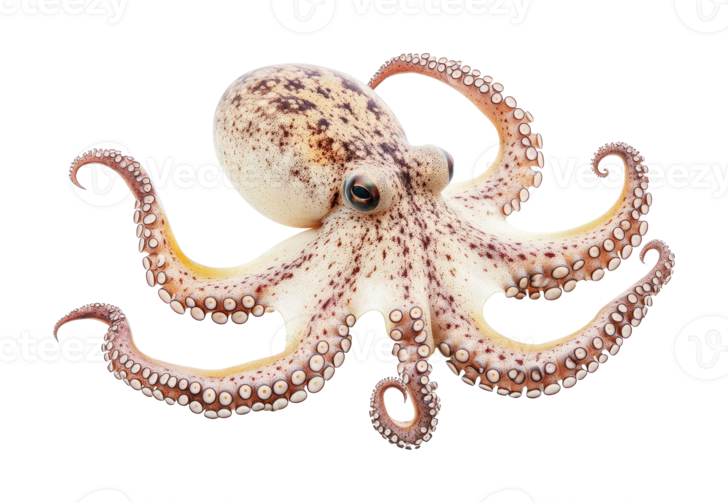 Detailed portrait of a colorful octopus on black background png