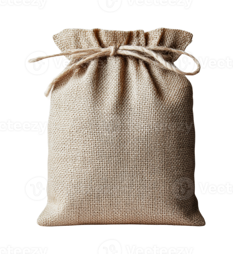 Burlap sack with drawstring on black background illustrating rustic simplicity png