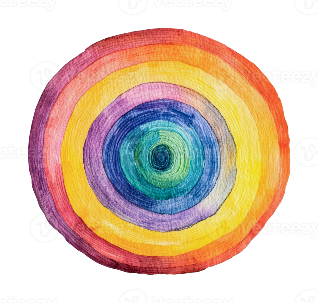 Colorful circular rainbow watercolor artwork with concentric patterns png