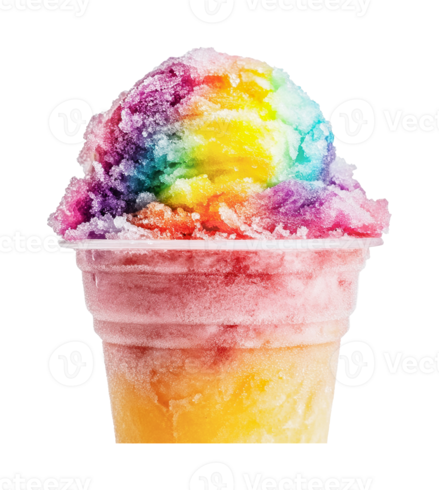 Colorful rainbow shaved ice in clear cup png