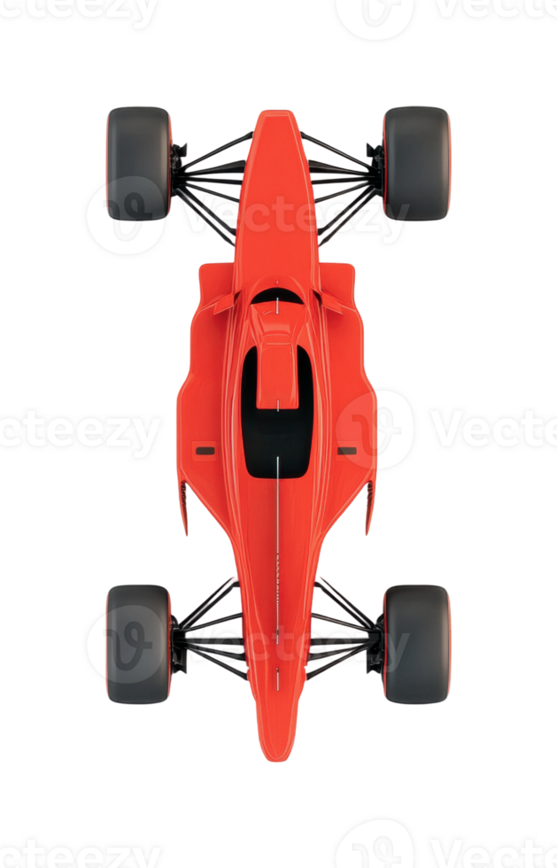 Red formula race car top view with aerodynamic design on black background png