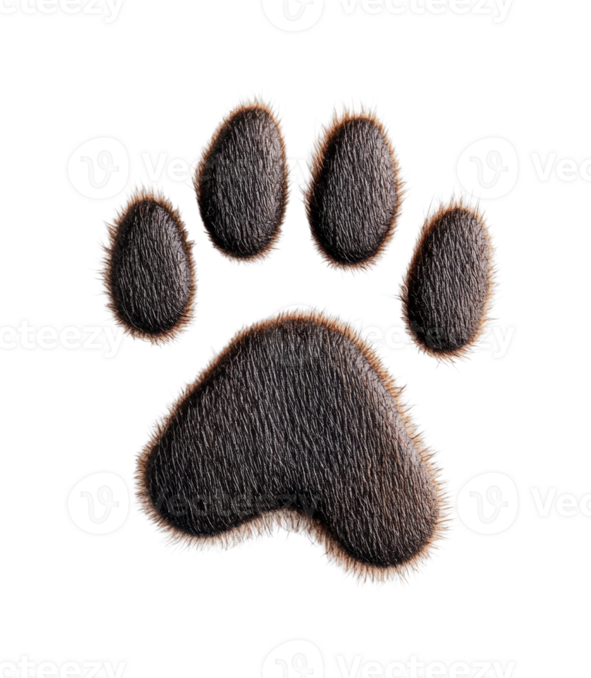Realistic furry animal paw print illustration with textured hairy detailing png