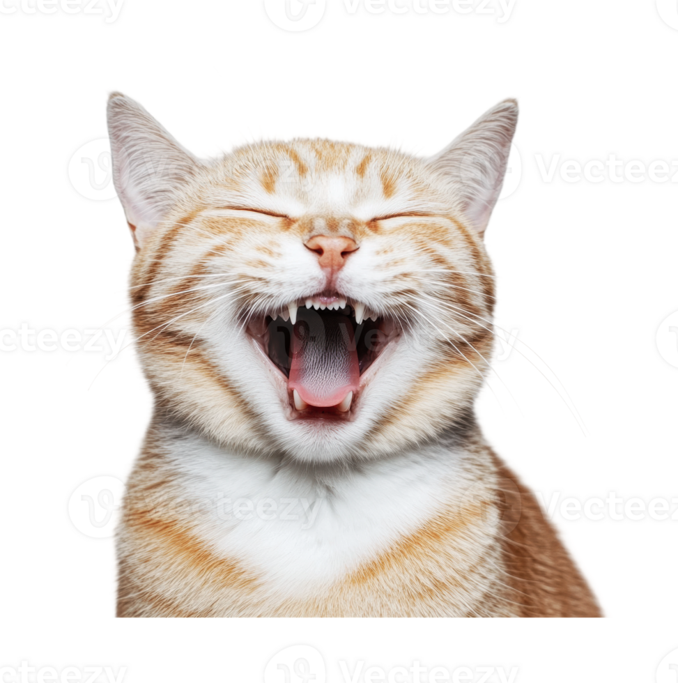 Close-up of a funny yawning orange tabby cat with closed eyes png