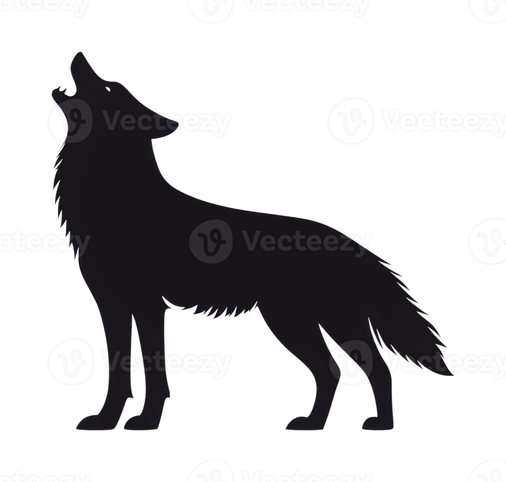 Silhouette of a howling wolf in profile view png