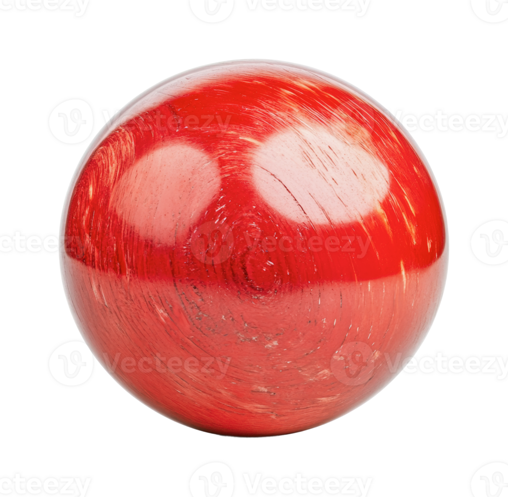Shiny red wooden sphere with textured surface png
