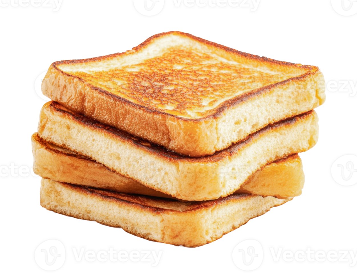 Stack of golden brown toasted bread slices on black background png