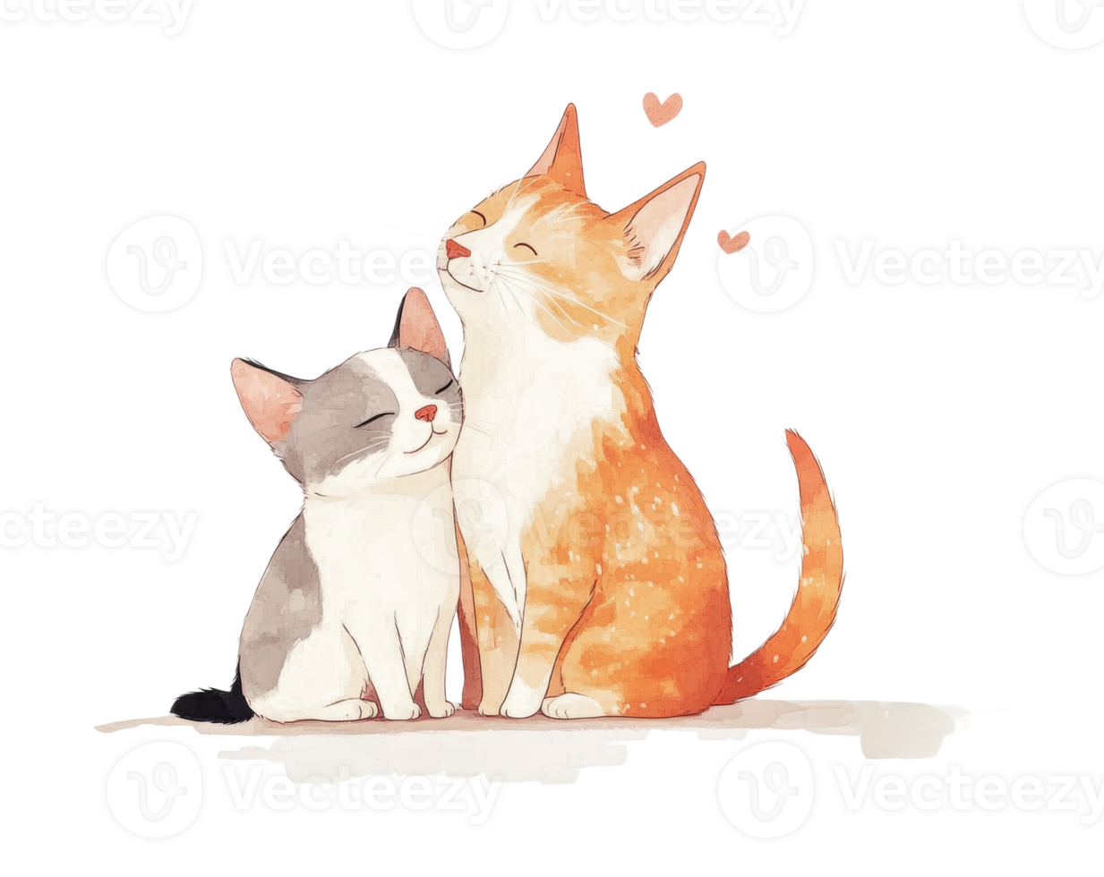 Adorable pair of watercolor cats with hearts png