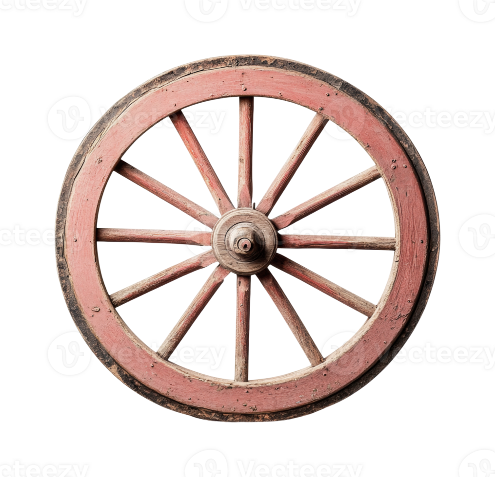 Vintage wooden wagon wheel with pink accents and black background png