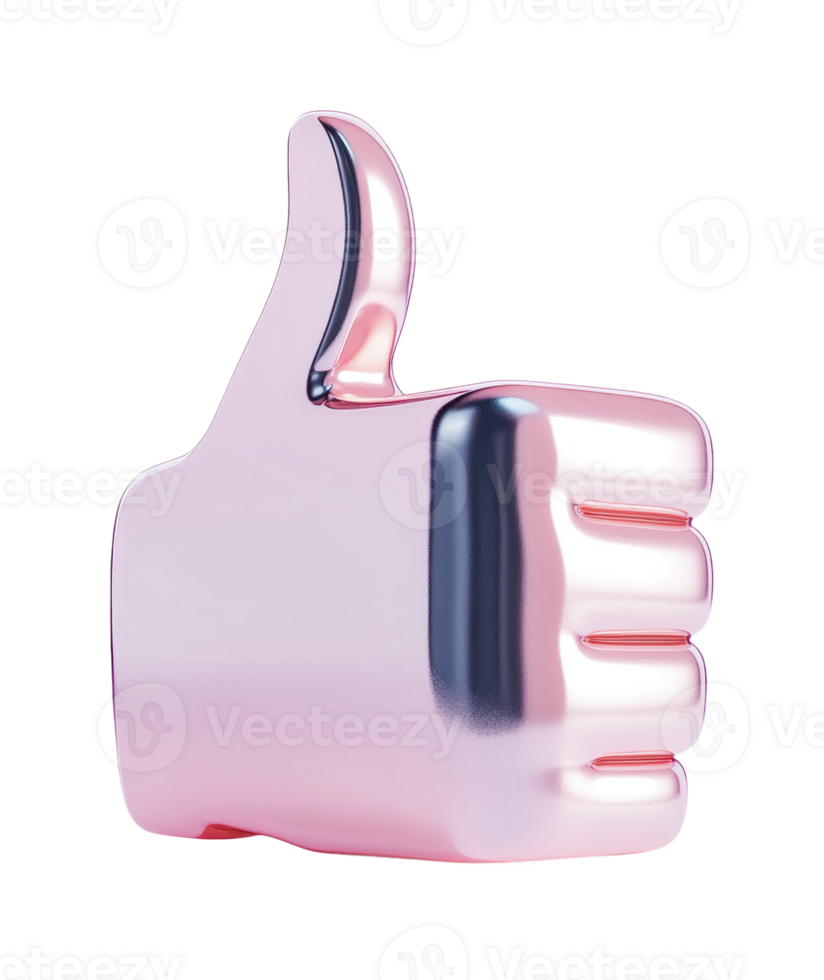 Shiny metallic thumbs up gesture in pinkish hue png