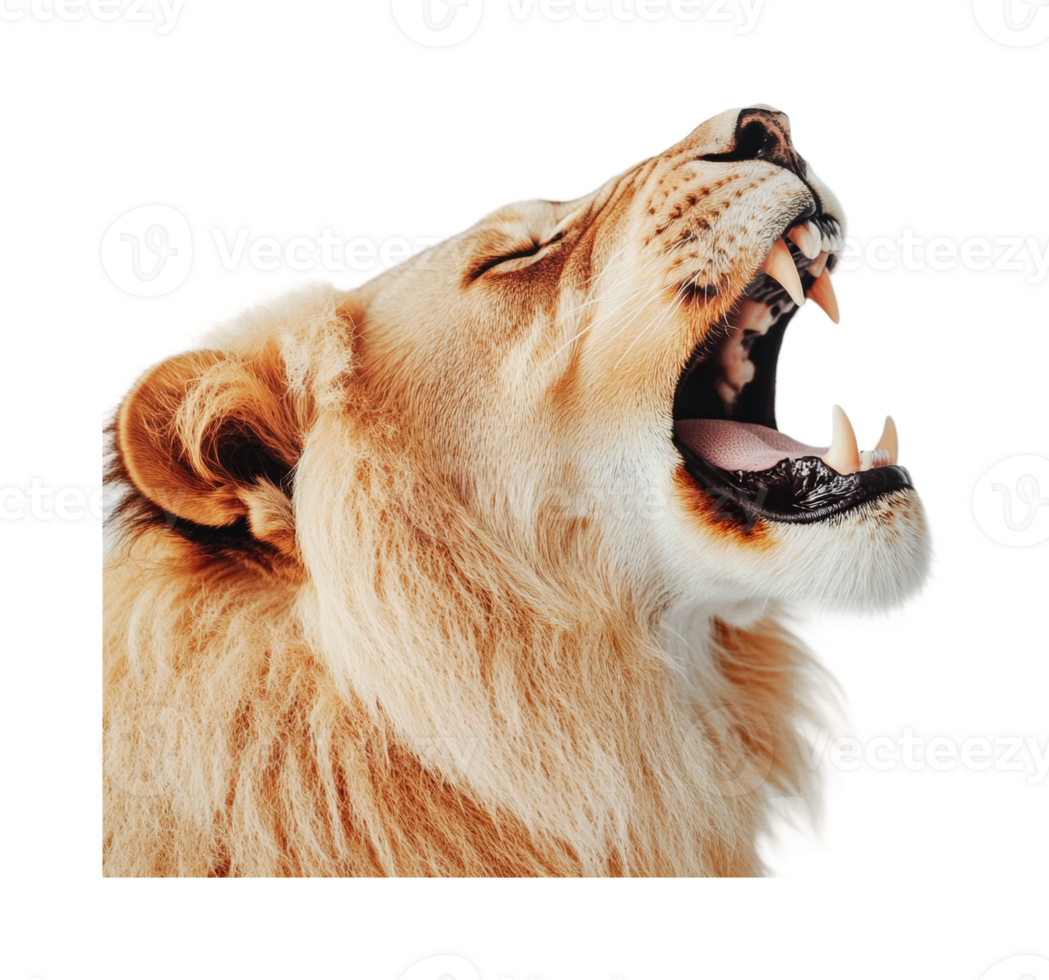 Majestic male lion roaring with open mouth and sharp teeth png