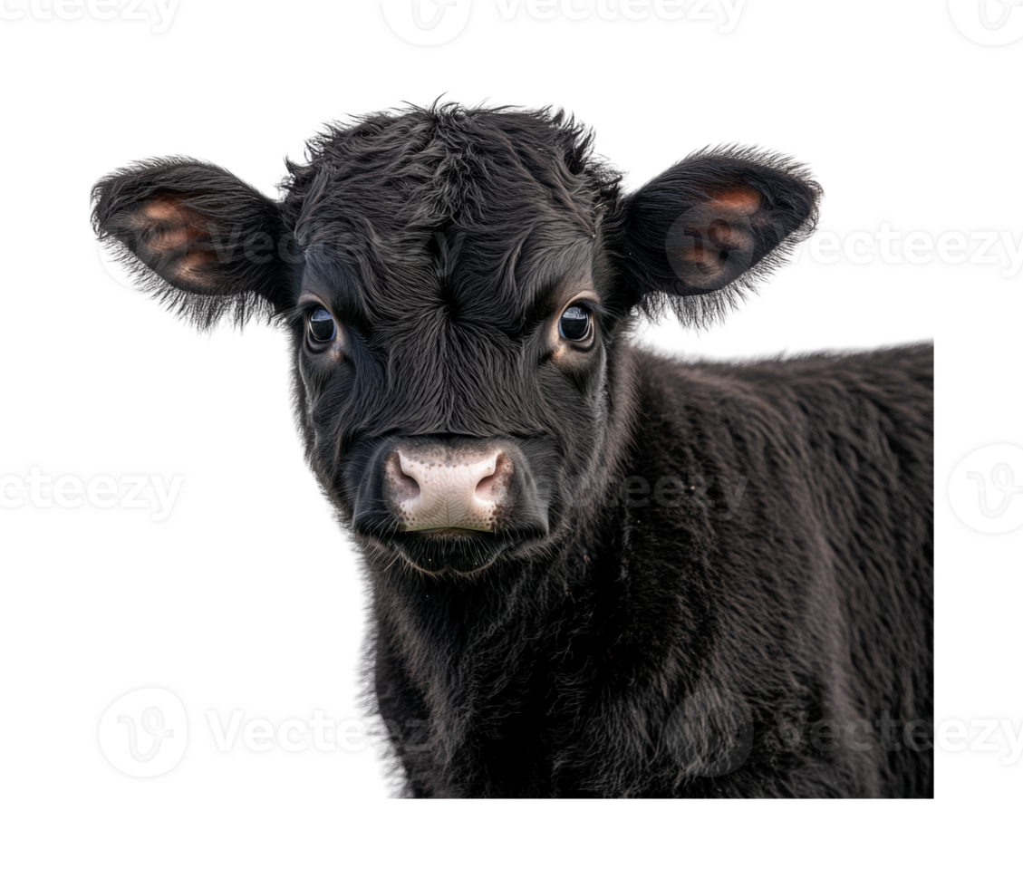 Adorable black calf with fluffy ears facing forward png