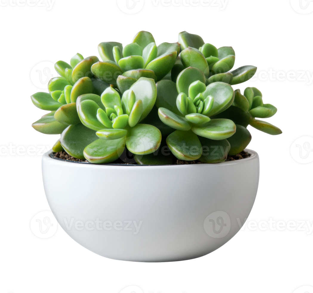 Vibrant succulent plant in white pot isolated on black background png