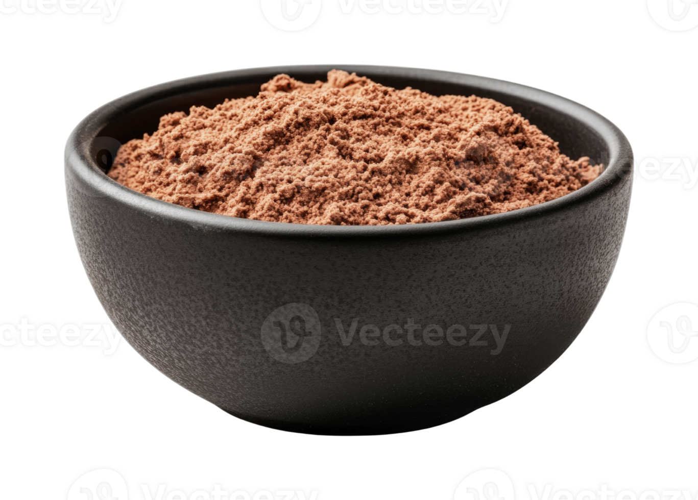 Bowl of fine cocoa powder isolated on black background png