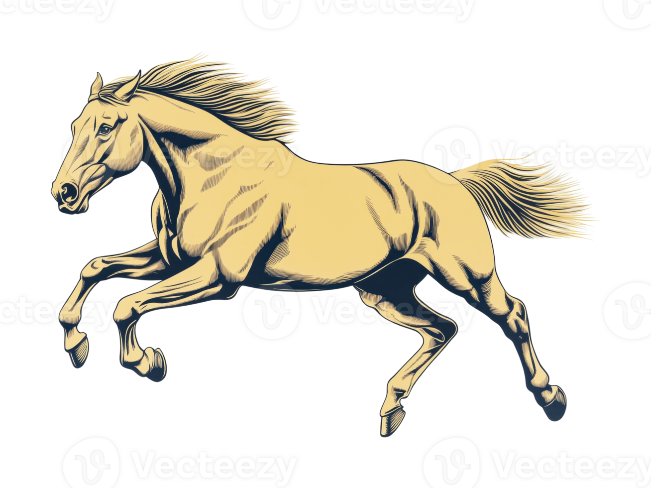 Dynamic illustration of a galloping horse in motion with flowing mane and tail png