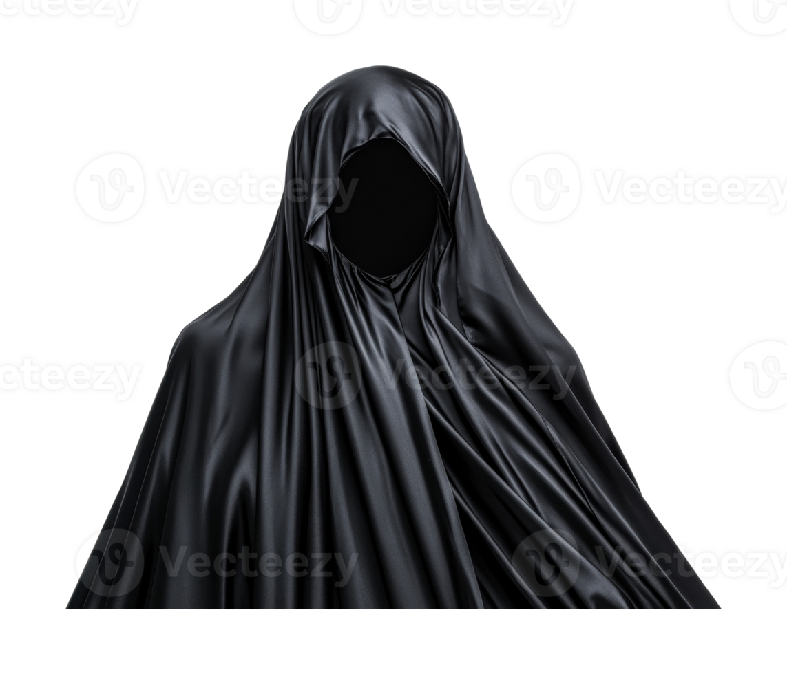 Mysterious figure shrouded in black silk cloak with hidden face png