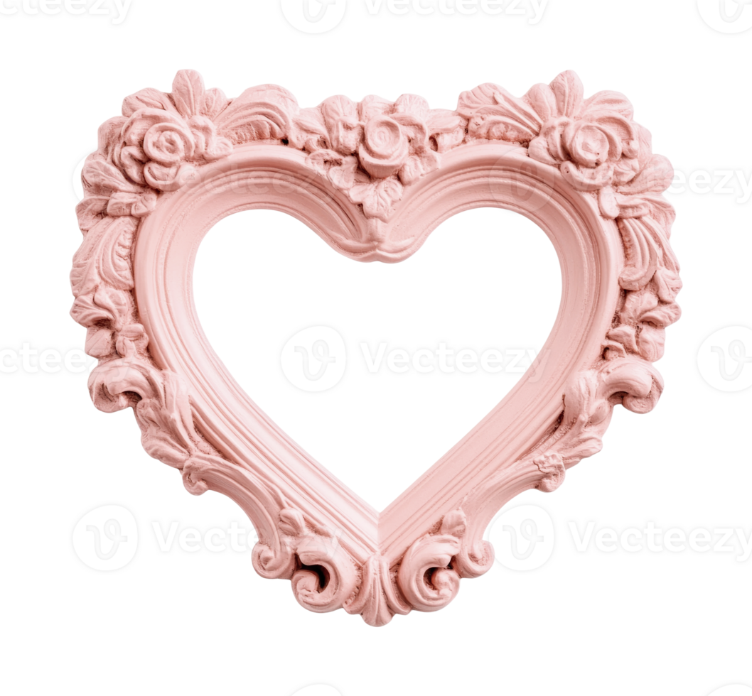 Ornate pink heart-shaped frame with roses and floral design png