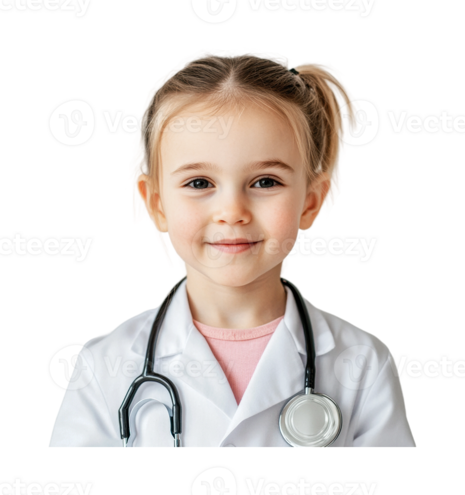 Smiling caucasian female child dressed as doctor with stethoscope png