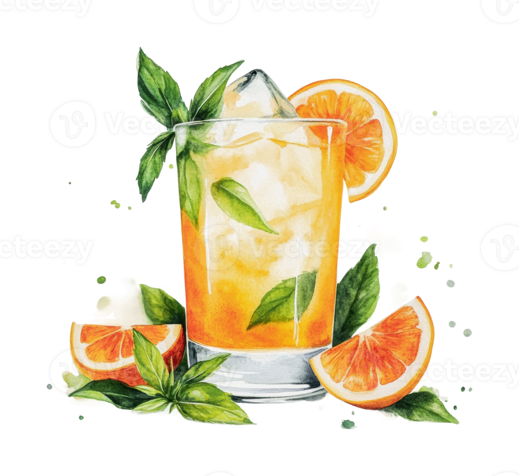 erfrischend Zitrusfrüchte Cocktail mit Eis, Basilikum Blätter, und ...