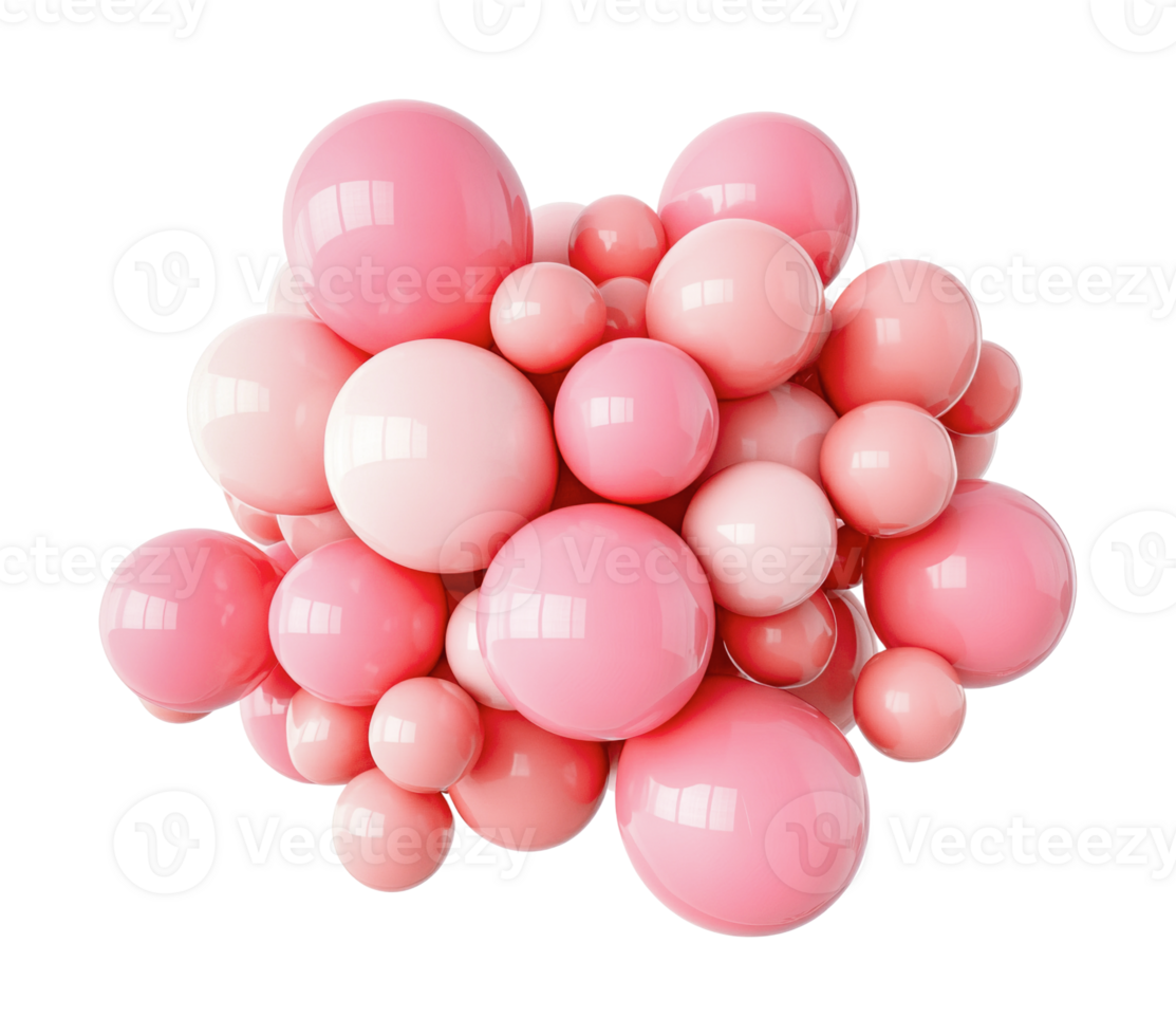 Pink glossy spheres clustered in abstract geometric form png