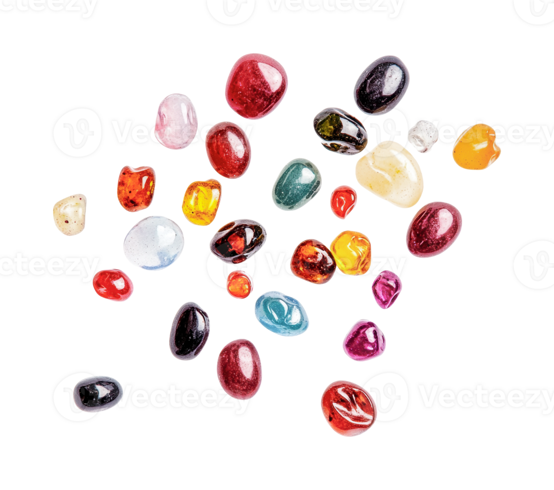 Colorful assorted gemstones arranged on black surface png