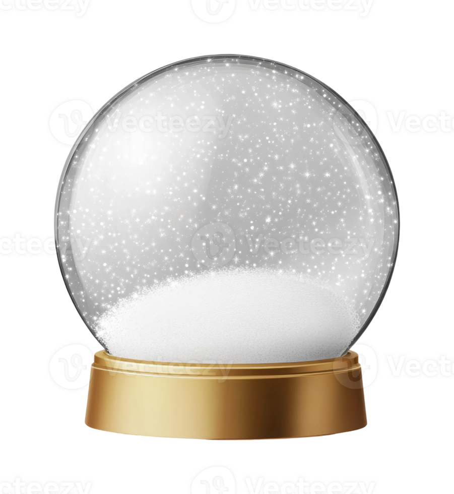 Decorative snow globe with gold base and sparkling particles png