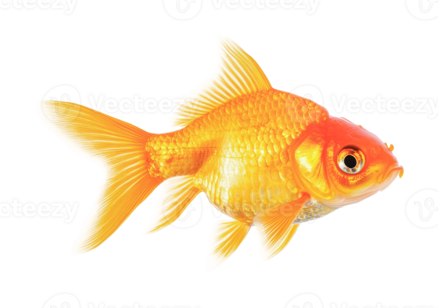 Bright orange goldfish with luminous scales and flowing fins on white background png
