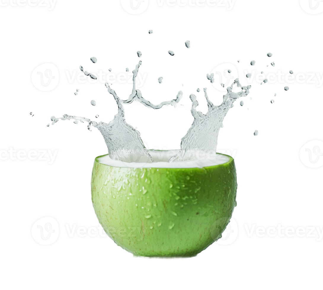 Green apple with milk splash isolated on black background png